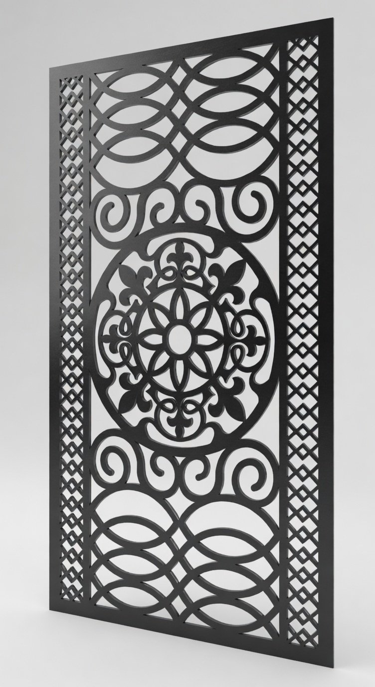 Celosía metálica decorativa modelo mudéjar — panel de acero cortado con láser para fachadas y patios en Argentina