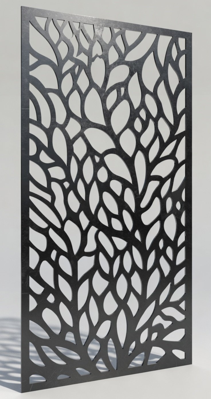 Celosía metálica de hojas finas tipo helecho modelo CM09 — panel botánico vertical para quiebravistas de jardín y balcón contemporáneo