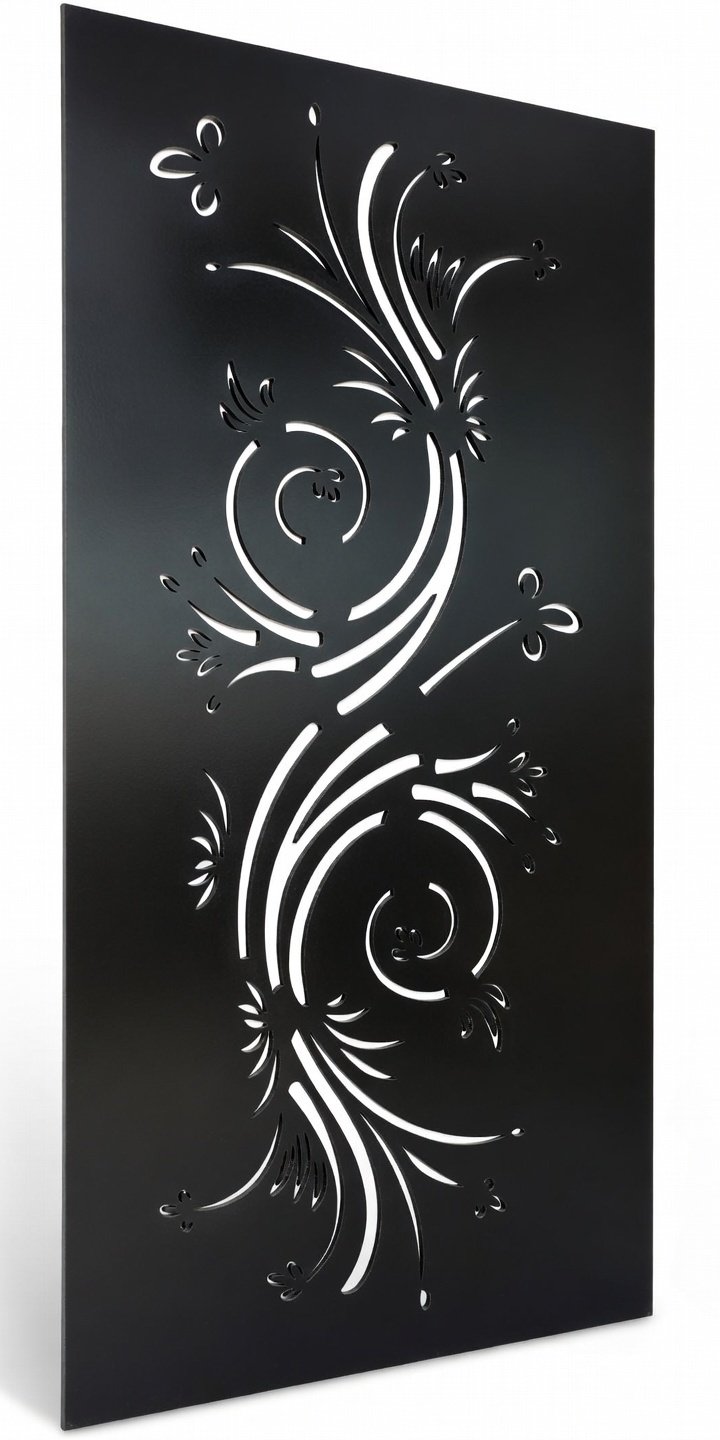 Celosía metálica art nouveau con arabescos modelo CM14 — panel decorativo con volutas y flores estilizadas para frentes clásicos