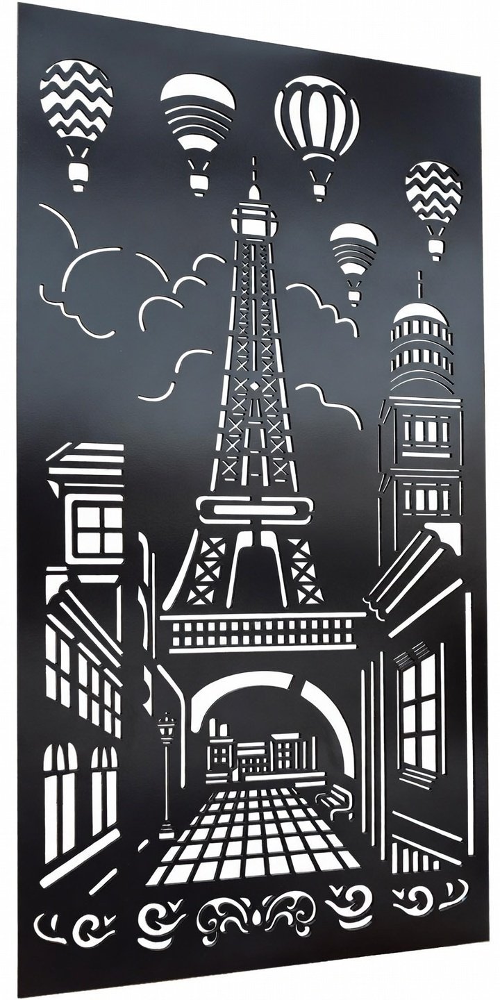 Celosía metálica París Torre Eiffel modelo CM16 — panel temático con ciudad europea para locales comerciales, dormitorios y ambientes románticos