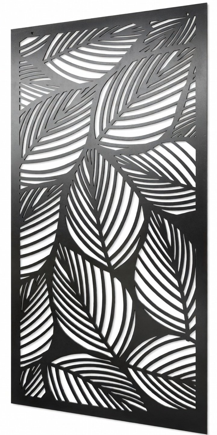 Celosía metálica de hojas tropicales selva modelo CM20 — panel orgánico con follaje grande para quinchos, pérgolas y ambientes tropicales