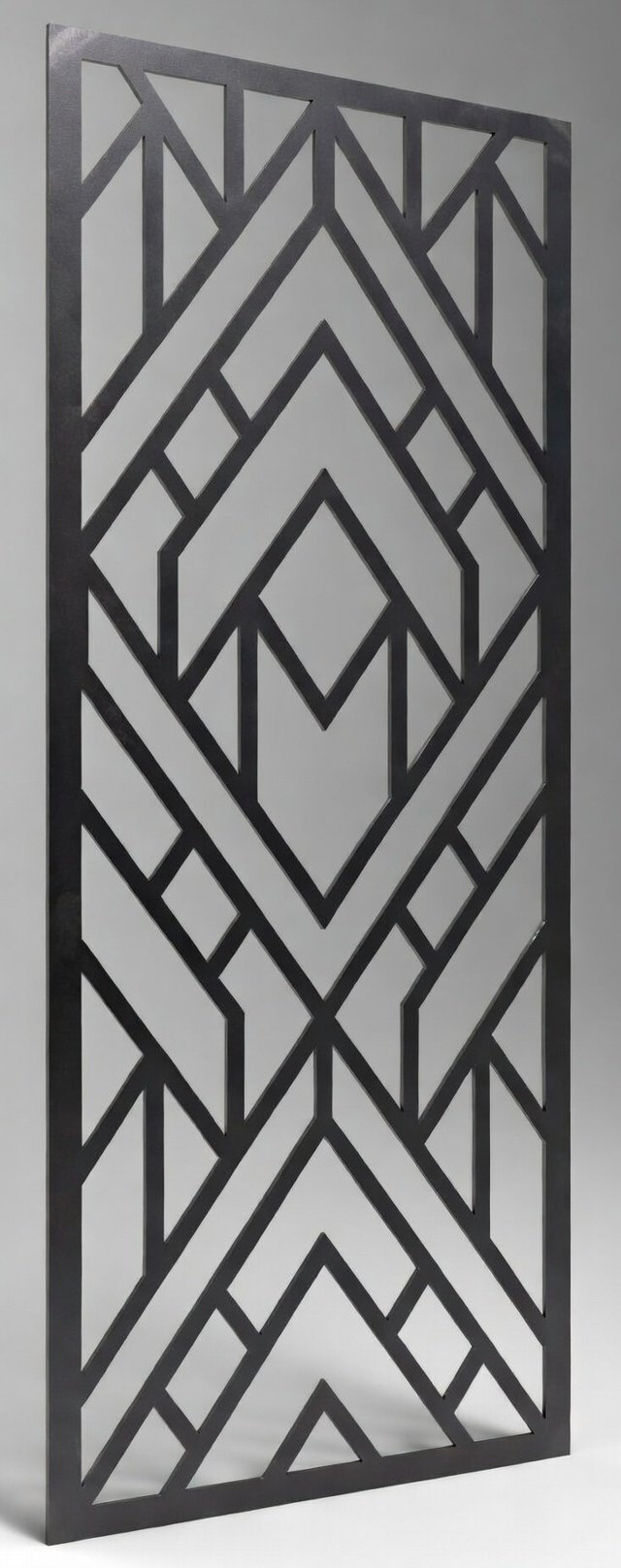 Celosía metálica art déco con diamantes modelo CM24 — panel geométrico estilo rascacielos Nueva York años 20 para fachadas elegantes